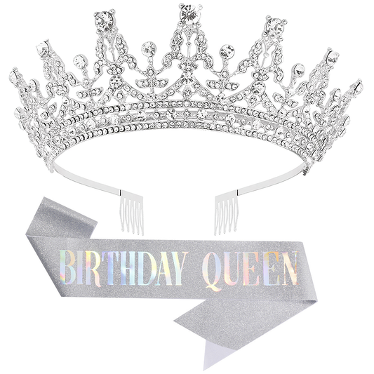 Qiit Birthday Tiara Crown with Sash for Women and Girls