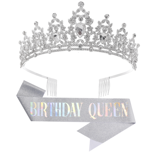 Qiit Birthday Tiara Crown with Sash for Women and Girls