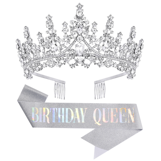 Qiit Birthday Tiara Crown with Sash for Women and Girls