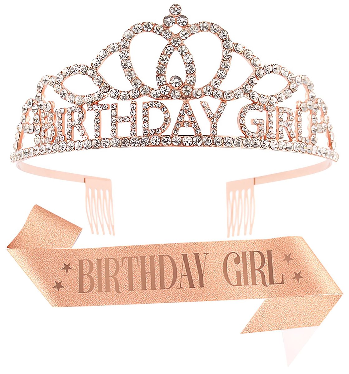 Qiit Birthday Tiara Crown with Sash for Women and Girls