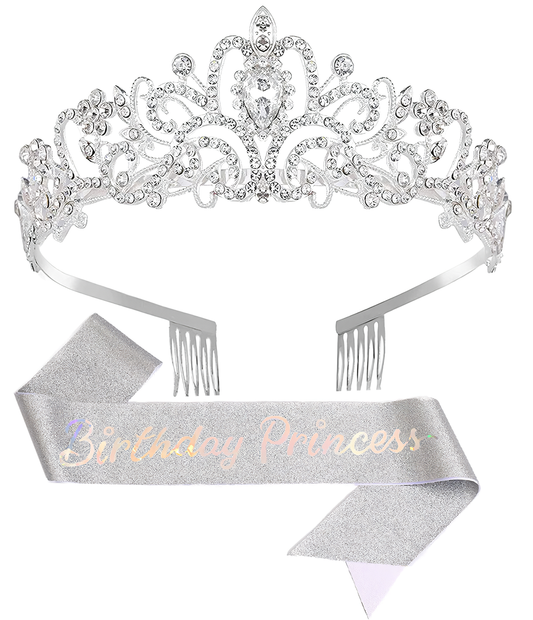 Qiit Birthday Tiara Crown with Sash for Women and Girls