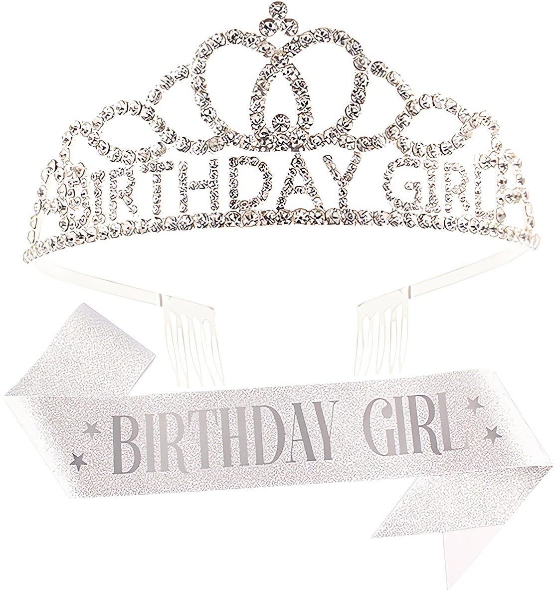 Qiit Birthday Tiara Crown with Sash for Women and Girls