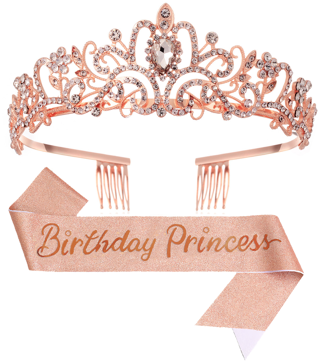 Qiit Birthday Tiara Crown with Sash for Women and Girls