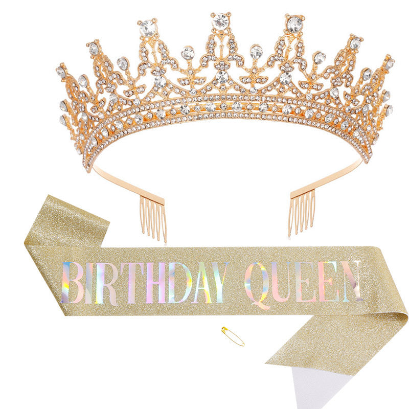 Qiit Birthday Tiara Crown with Sash for Women and Girls