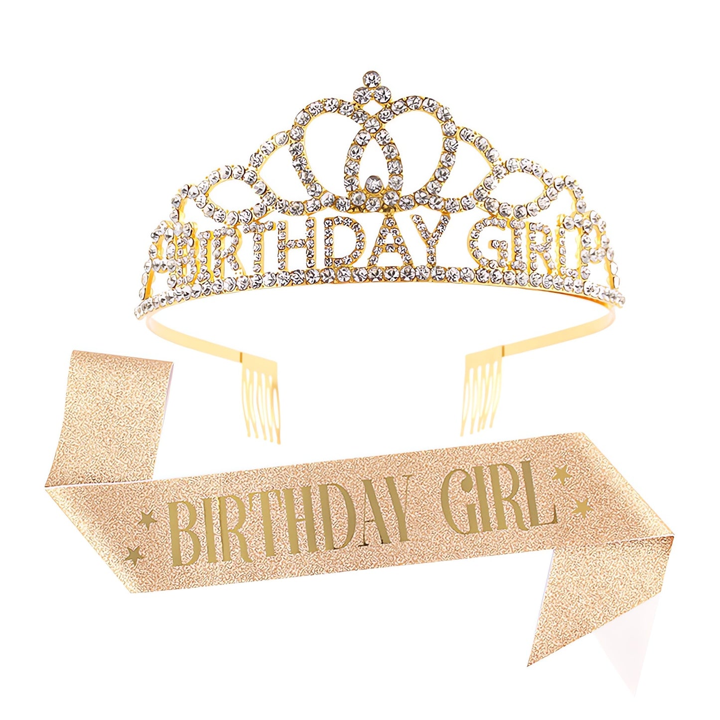 Qiit Birthday Tiara Crown with Sash for Women and Girls